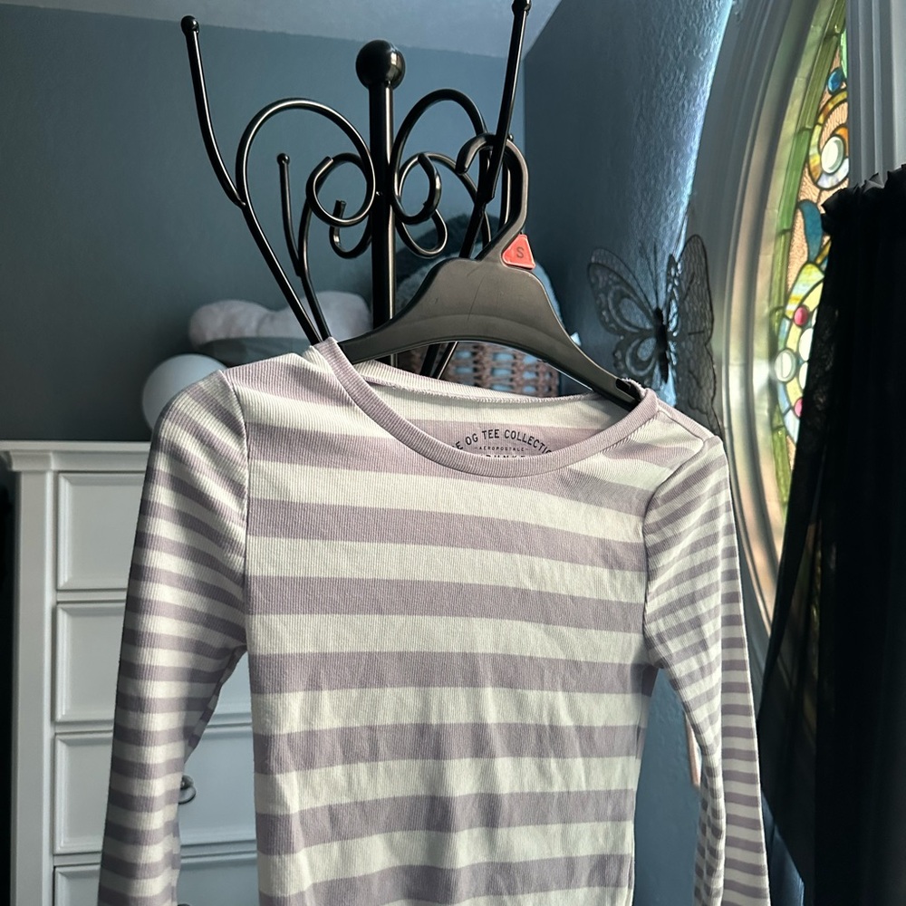 Aeropostale Purple and White Striped Long Sleeve Tee